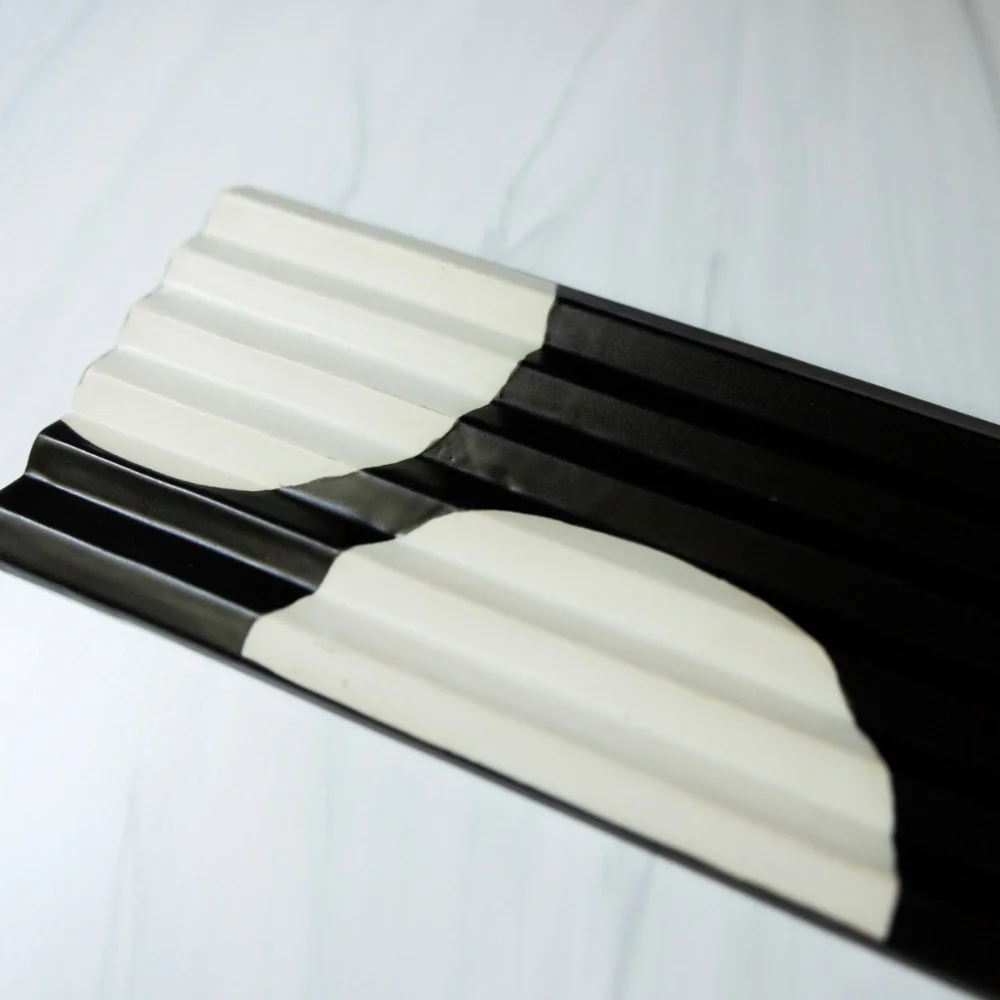 Crate and Barrel Cachuma tray made in Vietnam earthenware ceramic black white